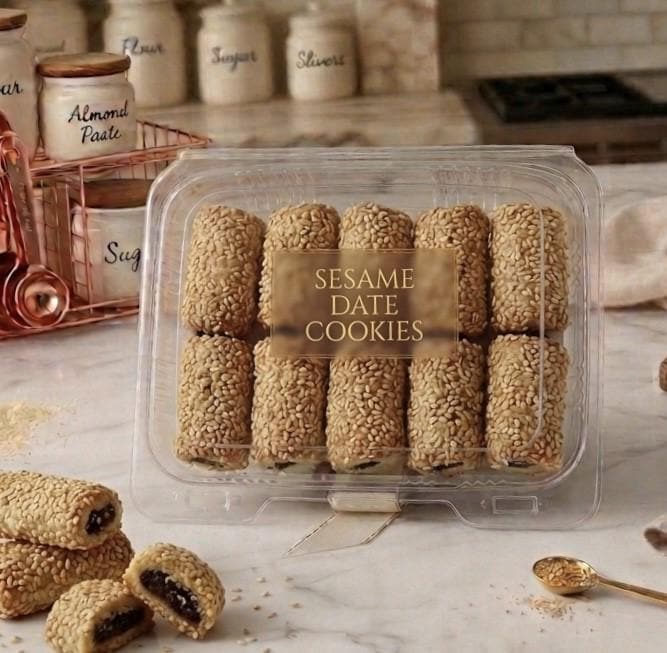 Date-Filled Sesame Cookies

Delicate buttery pastry wrapped around a rich, naturally sweet date filling and finished with a generous coating of toasted sesame seeds. With their tender texture and nutty crunch, these Mediterranean-inspired cookies pair beautifully with coffee or espresso ~

Approximately 10–12 cookies per 8 oz package